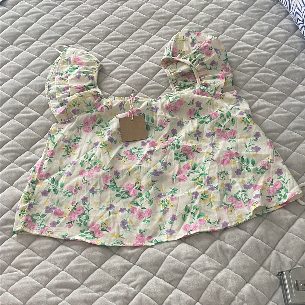 Blue Pepper Floral Puff Sleeve Crop Top
